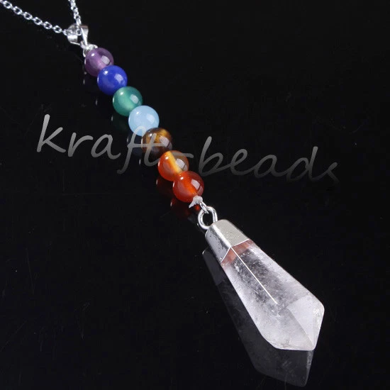 Natural Amethyst Quartz Crystal Hexagon Pendulum Healing Chakra Pendant Necklace