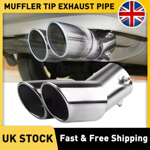 Universal Twin Dual Exhaust Pipe Trim Tip Tail Muffler Stainless Steel Chrome UK