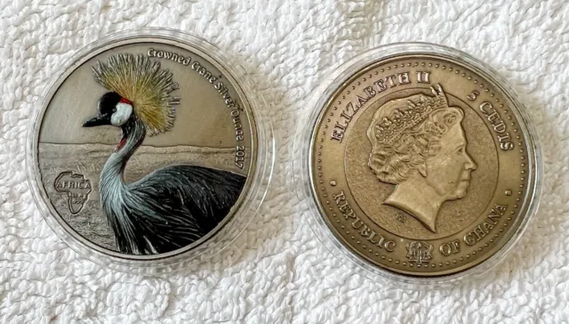 Ghana Crowned Crane Color .999 Silver Layered Coin - Add to Your Collection!