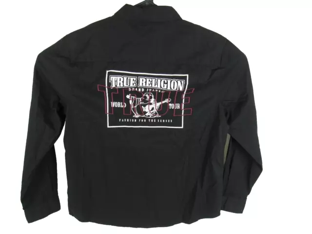 True Religion Button Up Jet Black SRS Shirt Men Large Long Sleeve 106525