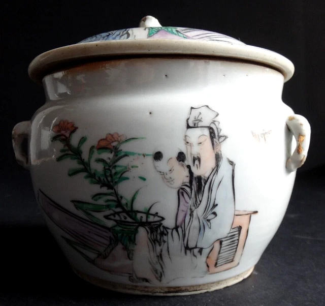 Ancien pot couvert chinois porcelaine canton Old chinese vase mark  bowl XIX