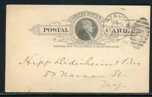 ENTIER POSTAL enveloppe 1893 NEW YORK Etats-Unis carte postale