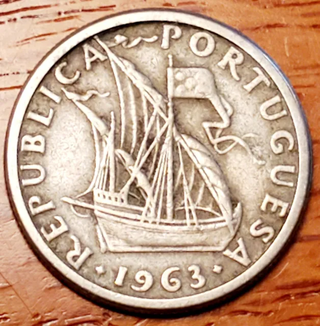 1963 Portugal 2.50 Escudos Portuguese Caravel Sailing Ship Coin