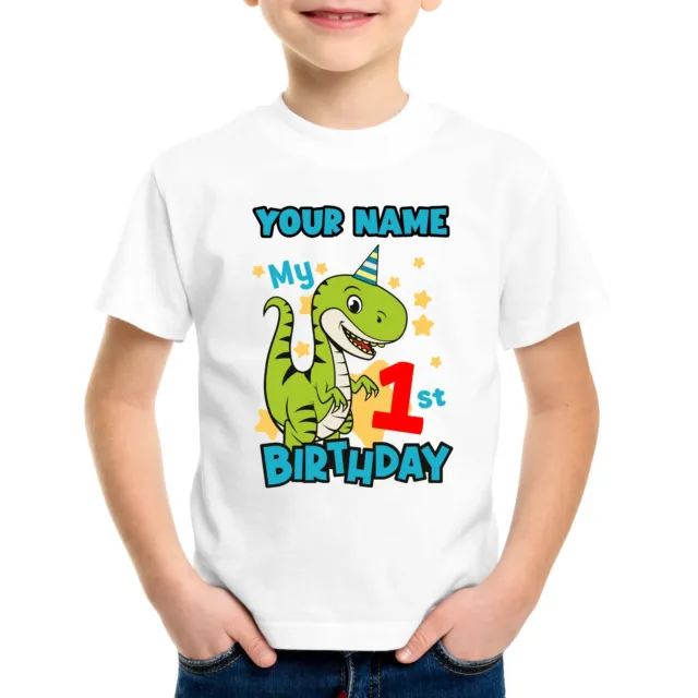 Dinosaur Personalised T-shirt Name Age Dino Kids Birthday Gifts Printed Tshirt