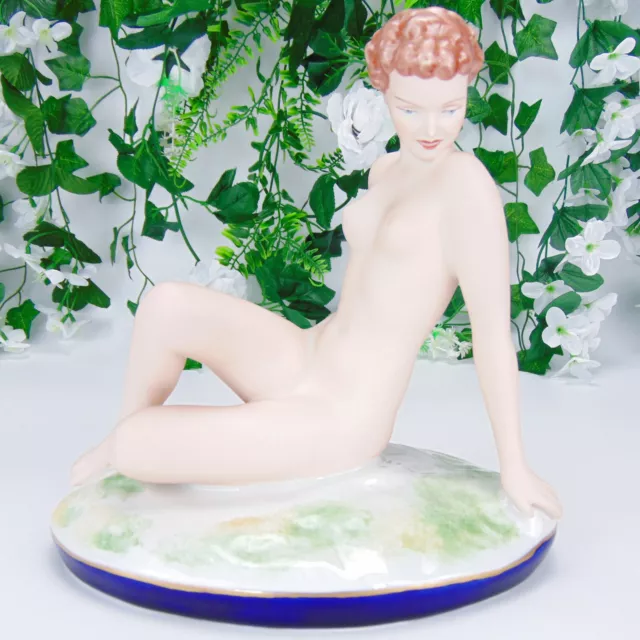 Vintage Royal Dux Figurine Nude Seated Lady - Matte Porcelain Sculpture 23cm