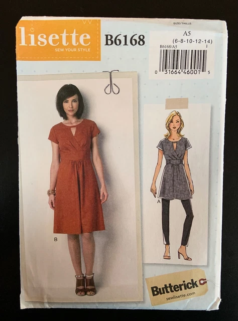 Lisette Butterick 6168 Sewing Pattern Misses' Dress Tunic 6 8 10 12 14, UNCUT