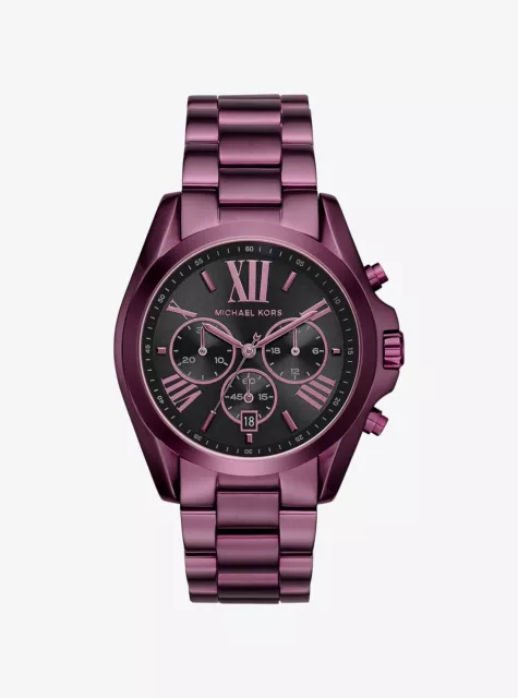 New Michael Kors MK6398 Bradshaw Chronograph Black Dial Purple Unisex Watch