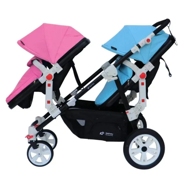 PASSEGGINO DOPPIO/GEMELLARE 2in1 BIANCO E BLU ROSA PER DUE BAMBINI FRATELLI STRO