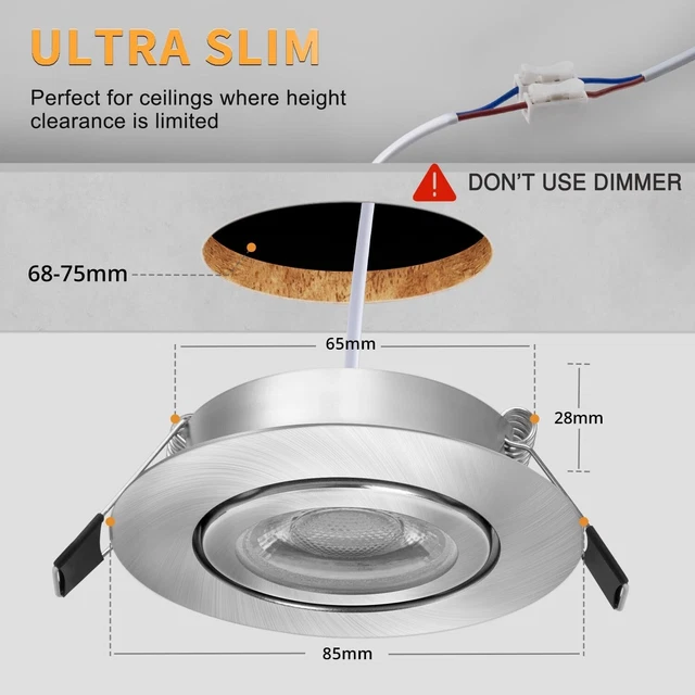 Lot De 12 Spots LED Encastrables Dimmables 5W - 3 Températures De Couleur (3000K/4500K/6000K) Réglables, IP44, Ø68mm - 6