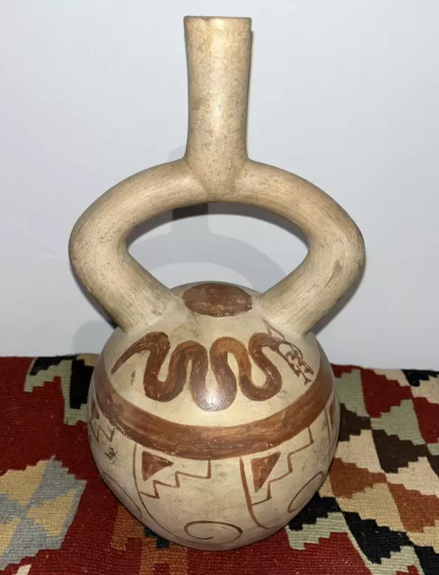 Authentic Pre Columbian  Moche Serpent Pottery Vase Peru