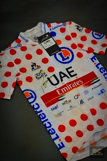 Maglietta Tour de France Tadej Pogacar firmata a pois KOM Le Coq Sportif