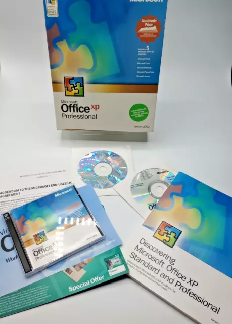 Juego de 4 discos Microsoft MS Office XP Professional Pro con clave de producto académica 2002