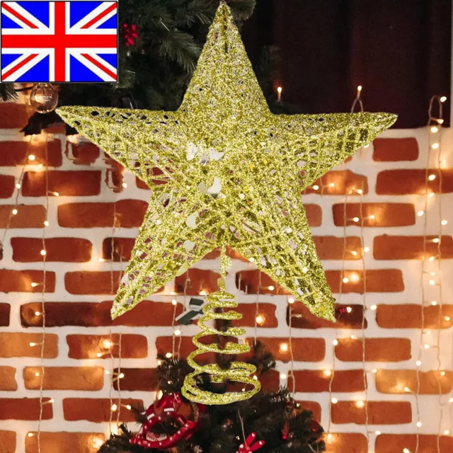 Glitter Star Christmas Tree Topper Gold Sparkle Xmas Treetop Ornaments UK