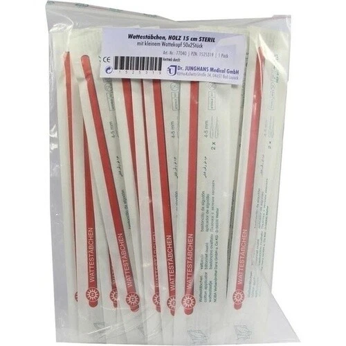 WATTESTÄBCHEN Holz 15 cm kleiner Kopf steril, 100 St PZN 01525319