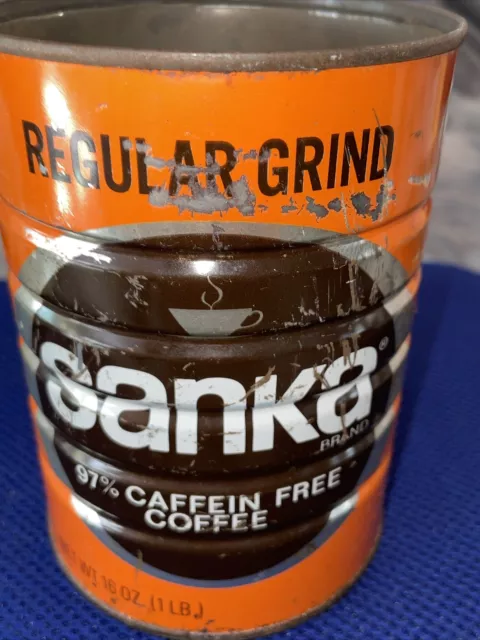 Vintage Sanka | 1 lb Coffee Can Regular Grind | Empty | No Lid 97% Caffeine Free 2
