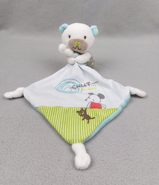 Doudou peluche ours gris pois mouchoir blanc souris chut on dort Pommette