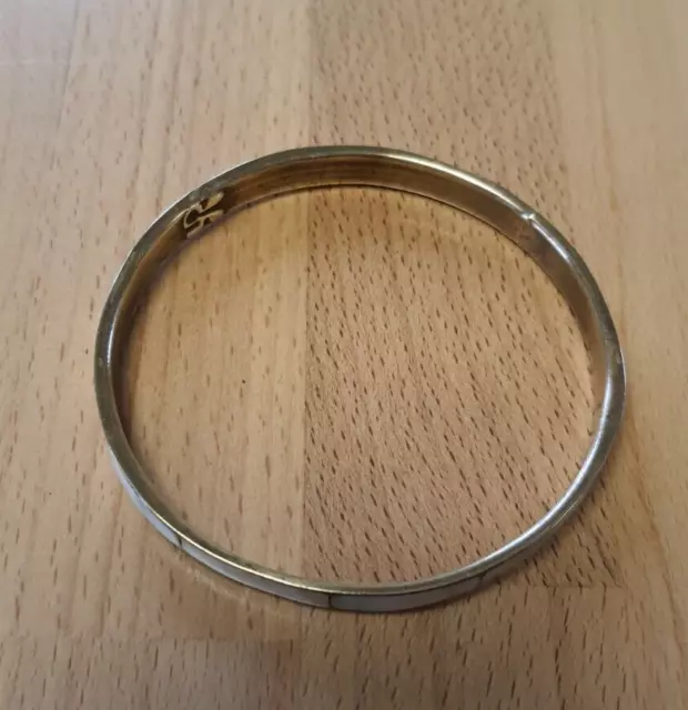Bracelet Jonc Vintage En Laiton Et Nacre - Bijou Rétro Années 80 - Occasion En Bon état