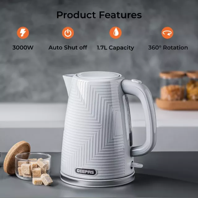 1.7L Cordless Electric Kettle 3000W Textured Premium Kettle Auto Shut-off Grey