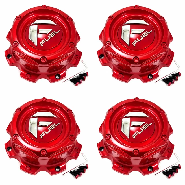 4 FUEL OFFROADS Red Center Caps BoltOn/Dually for 8L D673 Blitz D674