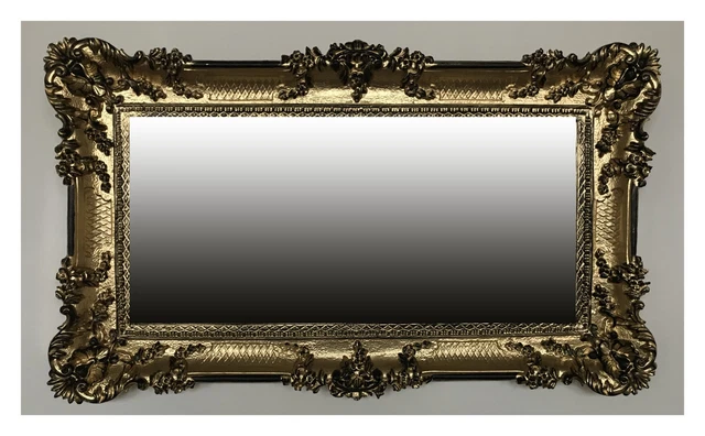 Miroir Mural Baroque Ancien Or Et Argent - Dimensions 96x57 Cm - Neuf - Style Rococo