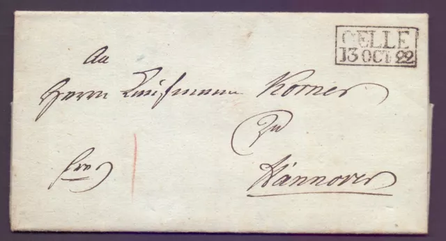 Vorphilabrief Faltbrief 1822 mit Stempel CELLE mit gedrucktem Formular (474)