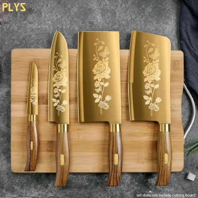 Luxury Gold Kitchen Knife Set Stainless Steel Blade with Golden Titanium Plating