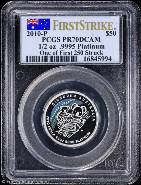 2010-P $50 Australia Proof 1/2oz Platinum Koala PCGS PR 70 DCAM | First Strike