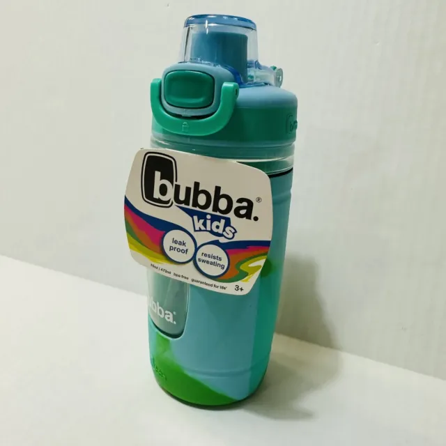 Bubba Flo Kids 16 oz Aqua and Gray Plastic Water Bottle with Wide Mouth Lid