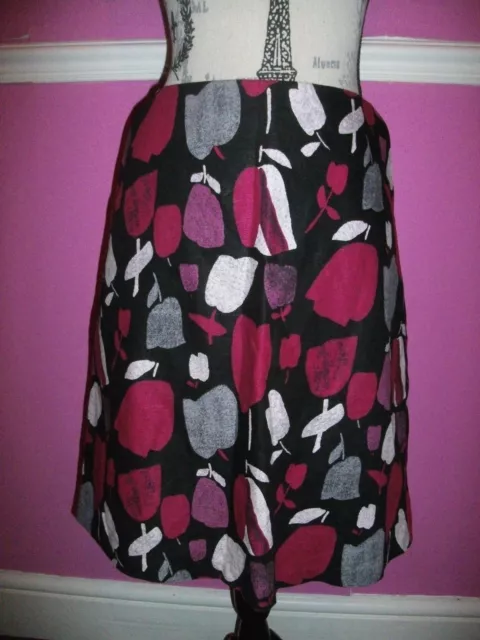 LAURA ASHLEY A LINE LINEN & COTTON pink black grey white floral tulip SKIRT 12