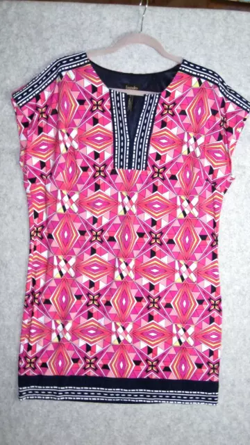 Laundry by Shelli Segal Dress Women's L Pink Colorful Geometric V-neck Stretch