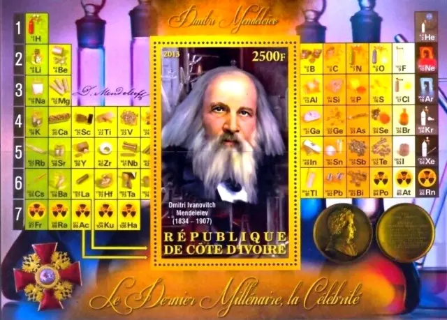 IVORY COAST Stamps Famous People Dmitri Mendeleev Souvenir Sheet MNH 2013
