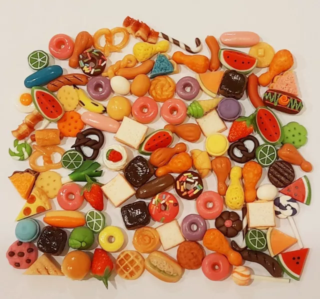 100 Dollhouse Miniature Mixed Food * Doll Mini Cake Fruit Donut Waffle (T14)