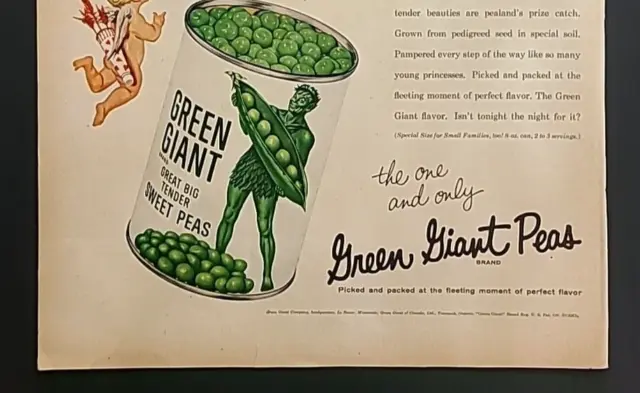 Vintage 1957 GREEN GIANT SWEET PEAS "the Green Giant Flavor" Magazine Print Ad 3