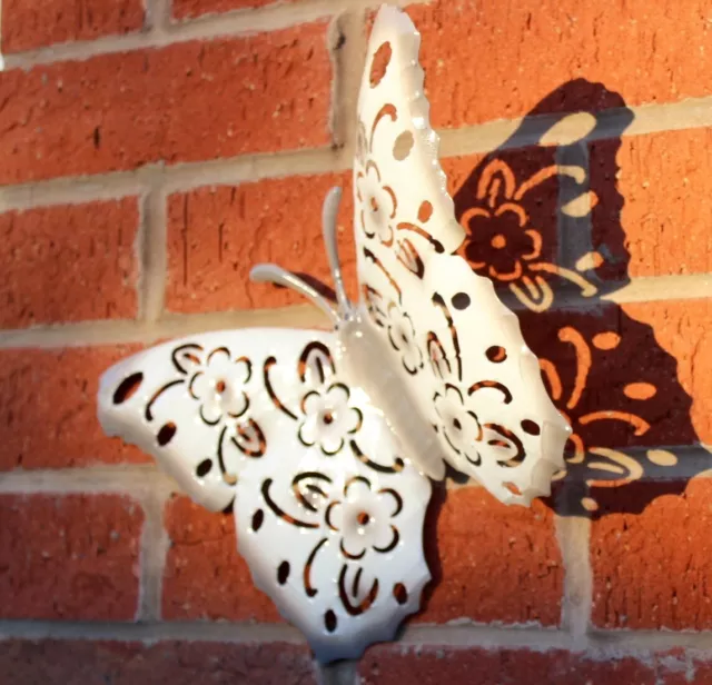 BUTTERFLY 1 x  LARGE WHITE METAL BUTTERFLIES WALL ART OUTDOOR GARDEN DECORATION