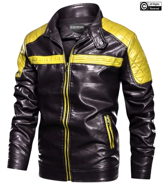 Gearswears Men's Yellow Leather Jacket - Classic Style, Genuine Leather  Jacket