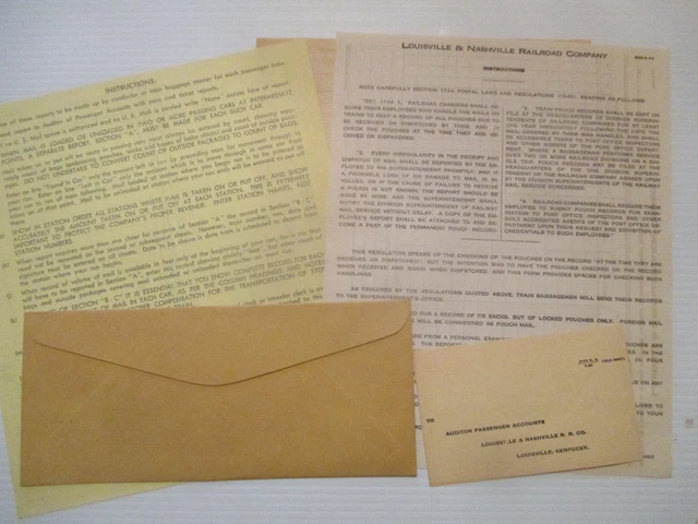 FIVE PIECE L&N RAILROAD PAPER LOT. 1940s / 50s. LOUISVILLE / NASHVILLE 2