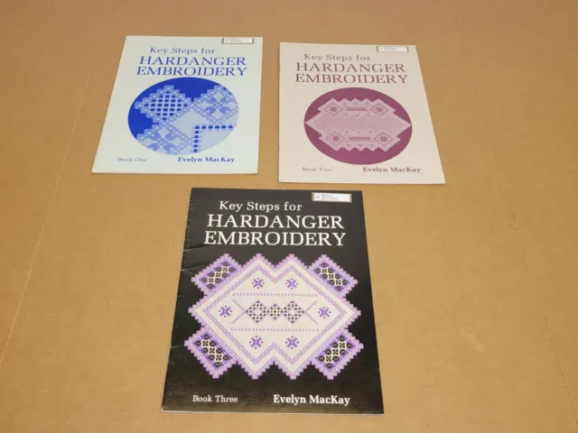 Pasos clave para libros de patrones de bordado Hardanger lote de 1, 2 y 3 de Evelyn MacKay