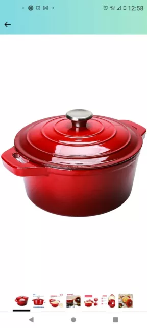 Puricon 4.2 Quart Enameled Cast Iron Dutch Oven with Lid, 4.2 QT Deep round Dutc