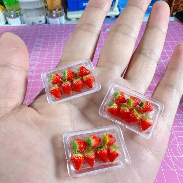 8PC Miniatures 1:12 Scale Dolls House Strawberry Clear Tray Fruit Mini Food Shop