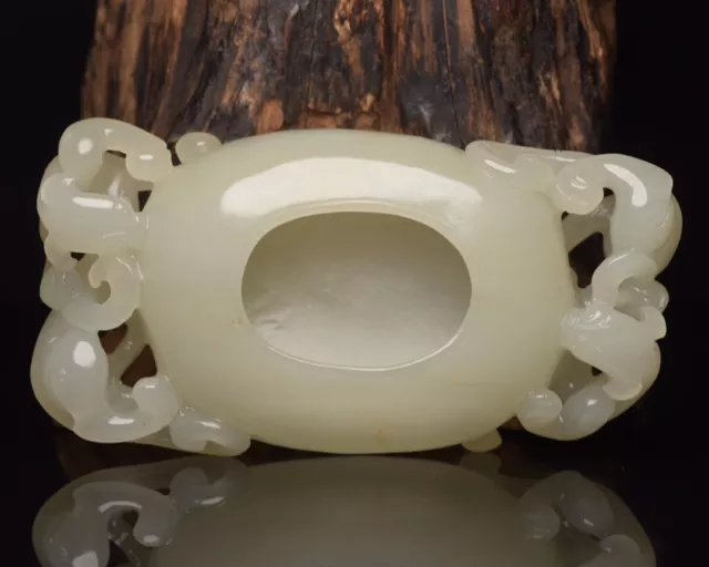 Chinese Exquisite Handmade Dragon carving Hetian Jade Statue Brush Washer