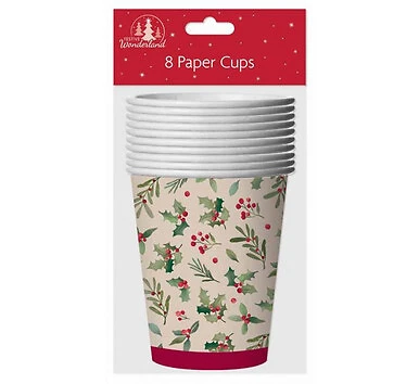 Traditional Christmas Paper Cups 9oz Pack Of 8 by north pole