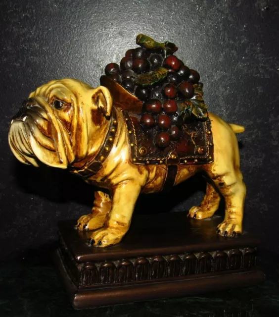 Victorian Style Pitbull Dog Carrying Grapes on Western Saddle Figure Statue RARE