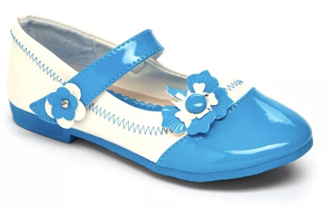 New~ Ameta Toddler Girl Size 13 Blue & White Patent Leather Mary Jane Shoes
