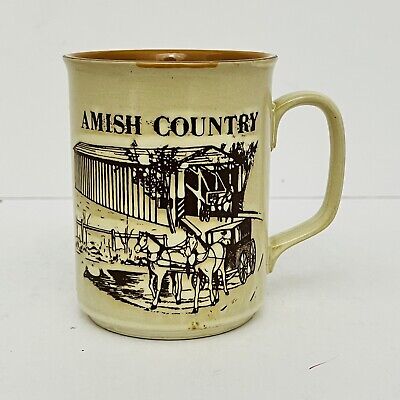 VTG Amish Country Covered bridge 4” Mug Cup Ceramic Engraved