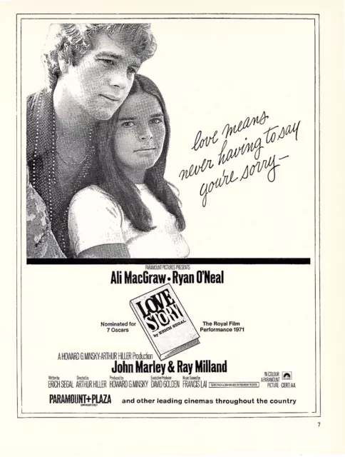 Framed Movie Advert 11X8" Love Story. Ali Mcgraw & Ryan O'neal