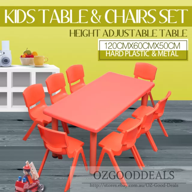 120CM 60CM Kids Toddler Activity Study Dining Playing Table & 2 4 6 8 Chairs