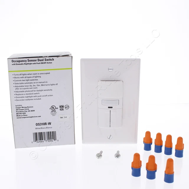 Cooper White Incandescent Fan Occupancy Dual Switch Sensor 3-Way 600W OS310R-W