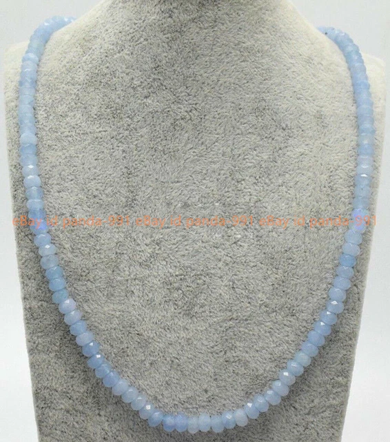 Collier De Perles à Facettes En Jade Bleu Clair Véritable Naturel 2x4mm 18''