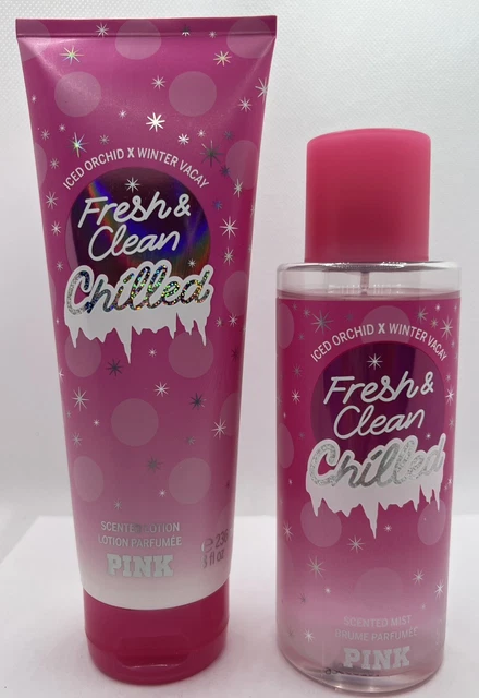 Victoria's Secret PINK Fresh & Clean Chilled Fragrance Mist 8.4 oz & Lotion 8 oz