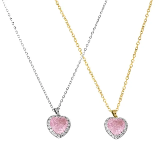 Pink Heart Pendant Necklace for Women Lovers Crystal Clavicle Chain Chocker